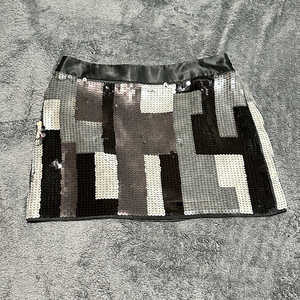Sequin Geometric Design Skirt - Black, Grey, Silver